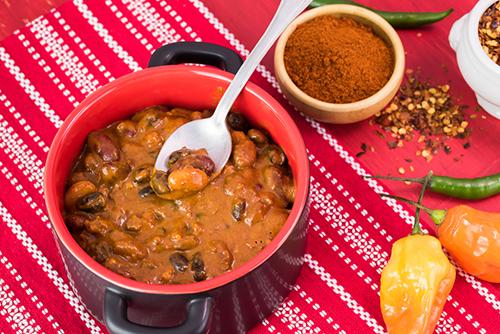 Three bean chili in bowl.