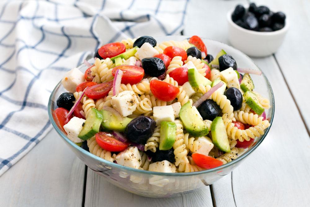 Pasta salad in bowl.