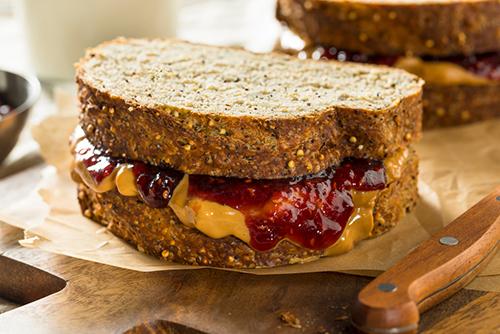 A peanut butter and jelly sandwich.