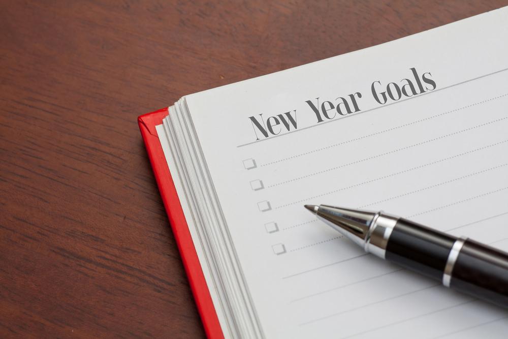 Journal that has "New Years Goals" written at the top of the page.