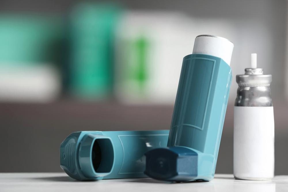 Close up of inhaler.