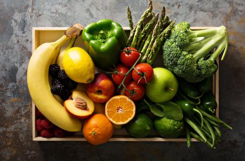 Basket full of fruits and vegetables.