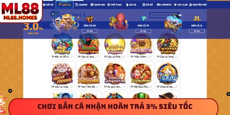Chơi bắn cá nhận hoàn trả 3% siêu tốc